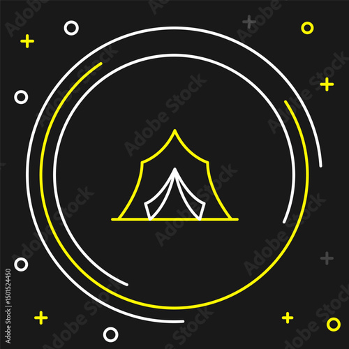 Line Circus tent icon isolated on black background. Carnival camping tent. Amusement park. Colorful outline concept. Vector
