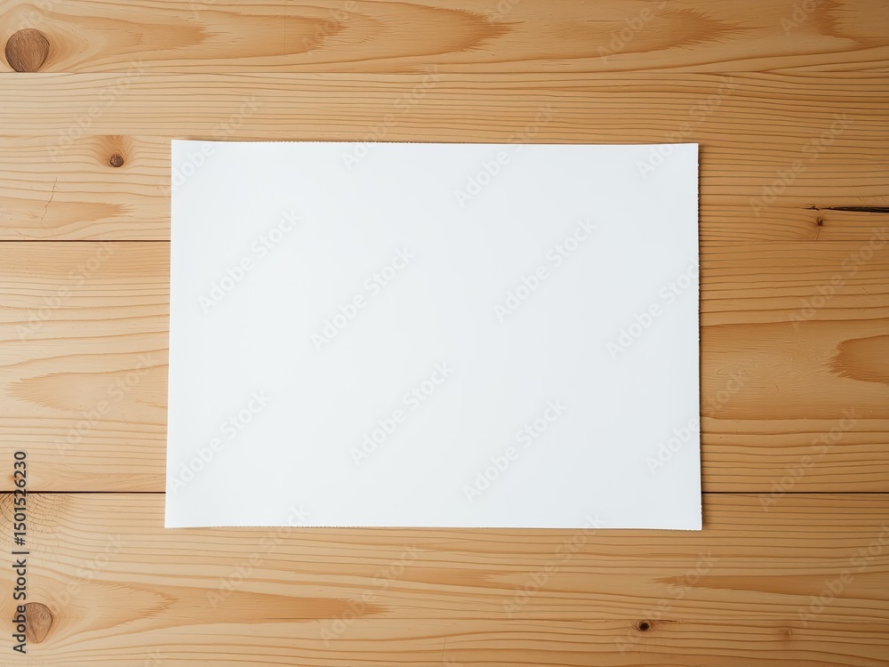 Empty White Paper Sheet on Wooden Table Top View