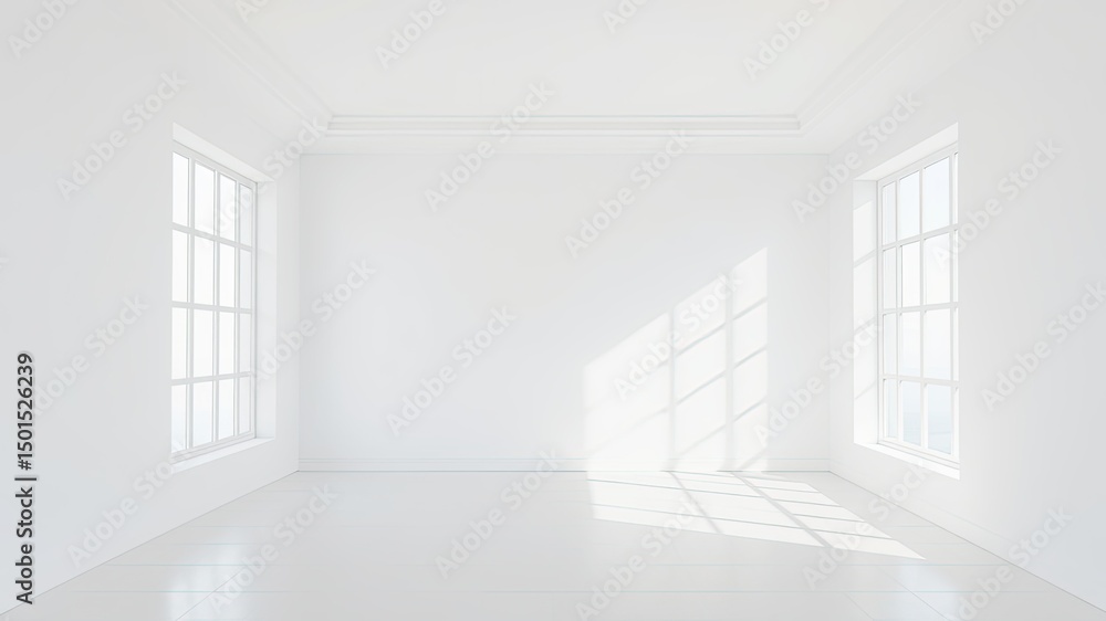 Fototapeta premium Empty White Room with Windows - Blank Space Banner