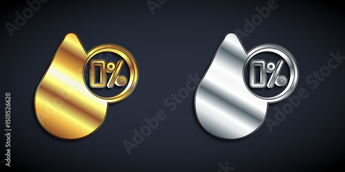 Gold and silver Water balance icon isolated on isolated on black background. Long shadow style. Vector