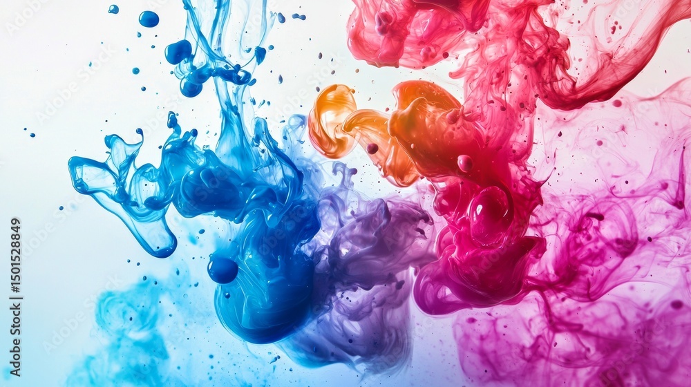 Fototapeta premium Blue and pink ink splash mixing in water for art color contrast abstract liquid background design creative scene