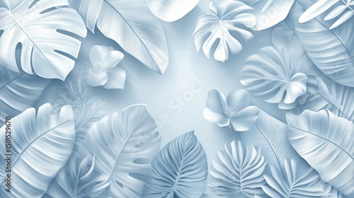 Serene Blue Tropical Leaf Background Design