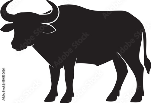Black and white vector illustration of a bull isolated on white, a stylized farm animal drawing