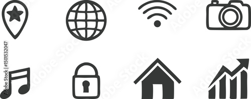 Simple Silhouette UI Icons Set for Web and Mobile Apps. Minimal UI Icons Silhouettes for App and Website Design. Web and Mobile App Silhouette UI Icons Collection