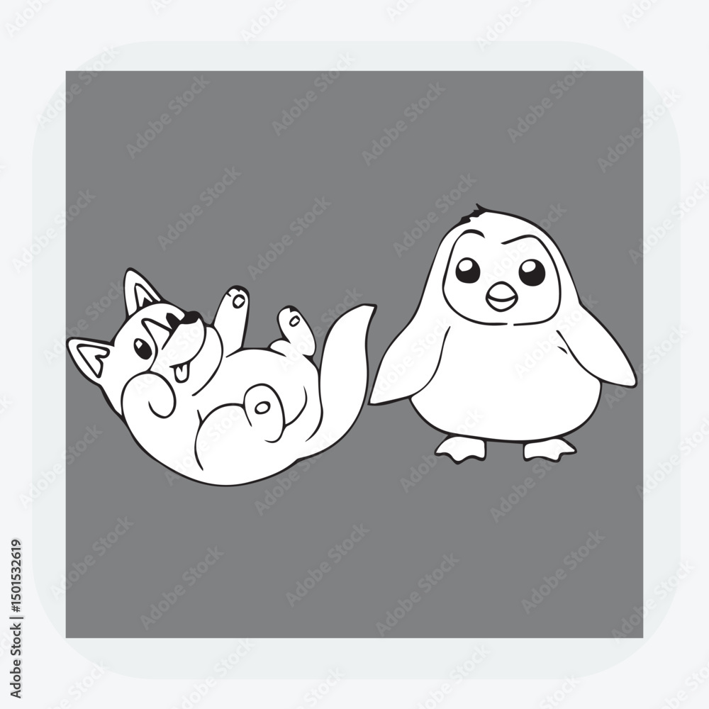 Obraz premium Fusion entre Anime et Animal.black and white vector