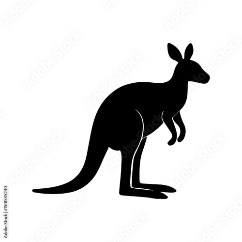 Black isolated kangaroo with baby vector cartoon illustration