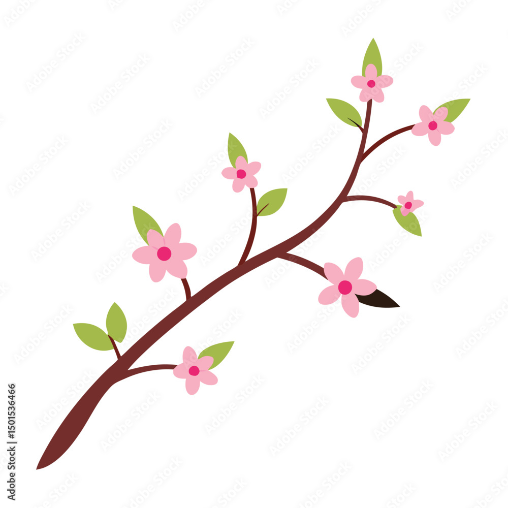 Fototapeta premium Watercolor Branch With Spring Flowers Artwork