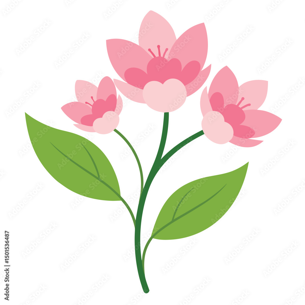 Fototapeta premium Spring Pink Blooms And Leaves Watercolor Art