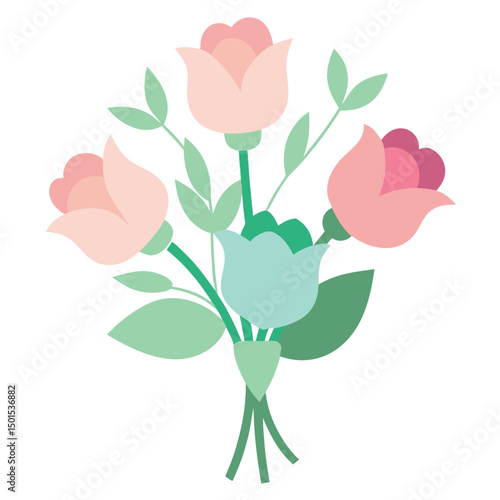 Rose Buds In Soft Spring Watercolor Bouquet