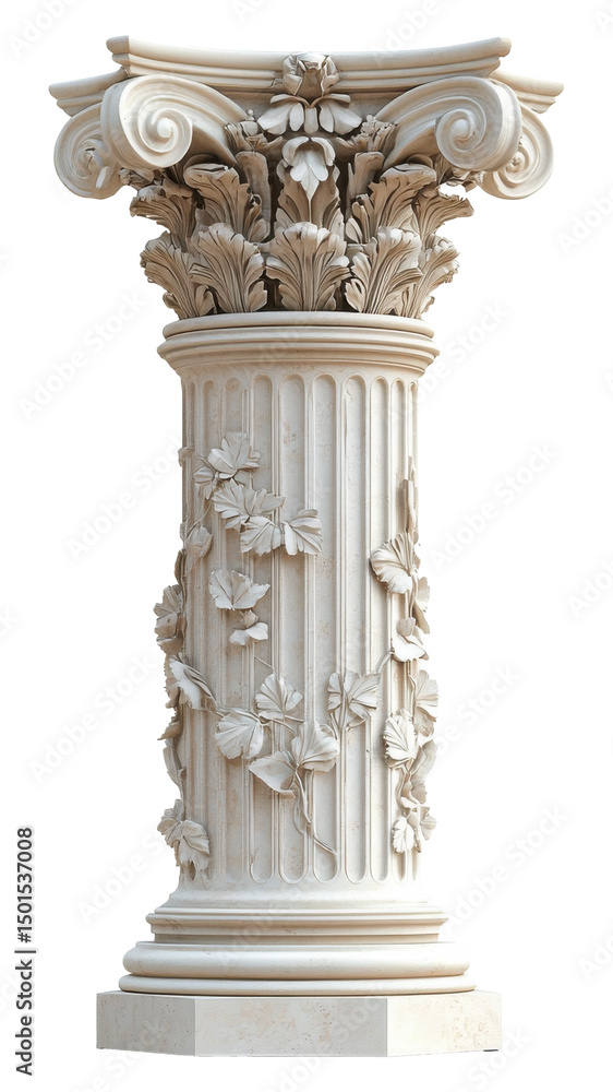 Obraz premium Ornate Stone Column with Floral Details on a Transparent Background PNG Image