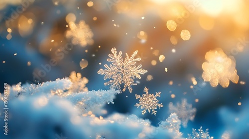 Sparkling snowflakes on a winter scene.