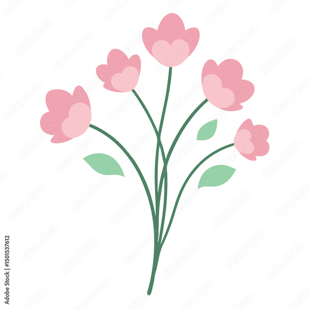 Obraz premium Light Pink Flower Bunch Watercolor With Stems