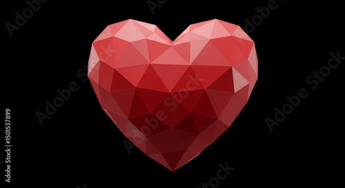 Low Poly Red Heart,  Geometric Heart Shape,  Digital Art, Valentines Day