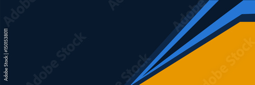 Dark blue abstract wide banner with yellow and blue lines on blank space. Dark sporty modern bright futuristic abstract wide background. Vector illustration EPS10.