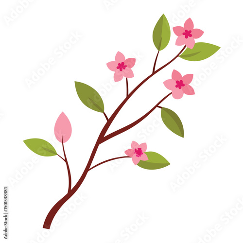 Botanical Watercolor Branch With Pink Blossoms