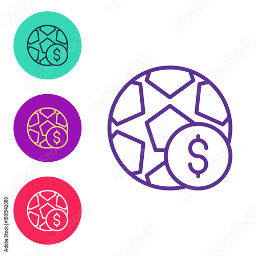 Set line Soccer football betting money icon isolated on white background. Football bet bookmaker. Soccer betting online make money. Set icons colorful. Vector