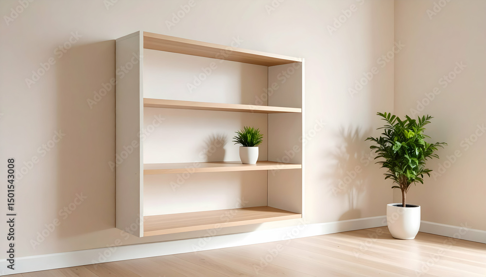 Fototapeta premium Minimalist Floating Shelf with Plants in a Modern Room