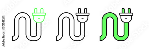 Set line Electric plug icon isolated on white background. Concept of connection and disconnection of the electricity. Vector