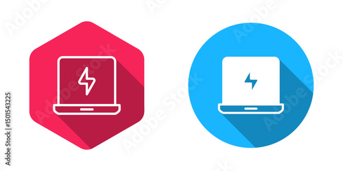 Schilderij op canvas Filled and outline Laptop icon isolated with long shadow background