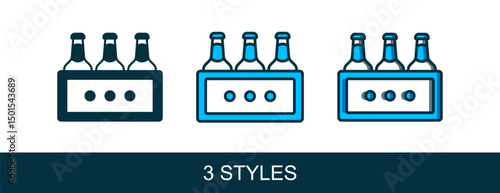 Filled outline Pack of beer bottles icon isolated on white background. Wooden box and beer bottles. Case crate beer box sign. Vector