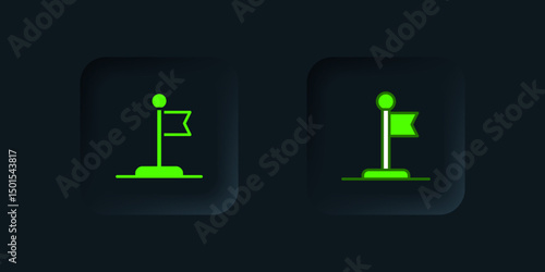 Green Flag icon isolated on black background. Victory, winning and conquer adversity concept. Black square button. Vector