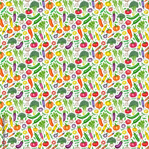 Seamless tileable pattern of colorful crayon vegetables texture
