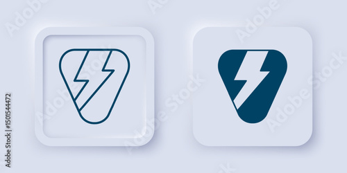 Filled and outline Guitar pick icon isolated on grey background. Musical instrument. Square button. Vector