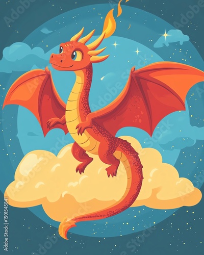 Colorful dragon soaring through the clouds.