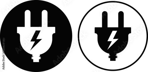 electricity plug icon set. thunderbolt lightning icons. Connection and disconnection concept with wire. Electric plug sign