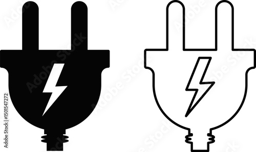 electricity plug icon set. thunderbolt lightning icons. Connection and disconnection concept with wire. Electric plug sign