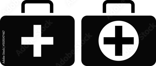 First aid box icon set. hospital briefcase sign. medical equipment. health care element.  . accidents and disasters. Emergency Medical Kits