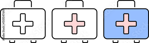 First aid box icon set. hospital briefcase sign. medical equipment. health care element. Emergency Medical Kits. accidents and disasters
