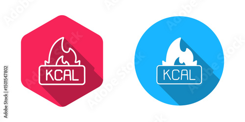 Filled and outline Kcal icon isolated on isolated with long shadow background. Health food. Vector