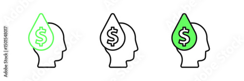 Set line Oil drop with dollar symbol icon isolated on white background. Oil price. Oil and petroleum industry. Vector