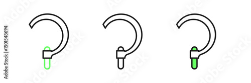 Set line Sickle icon isolated on white background. Reaping hook sign. Vector