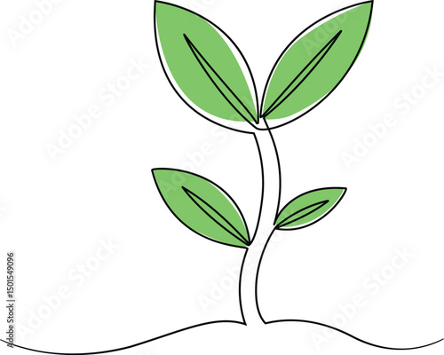 Seeding young tree plants, continuous line art drawing. 