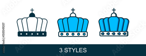 Filled outline King crown icon isolated on white background. Vector
