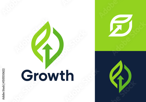 leaf with arrow logo. letter G nature growth symbol icon design	
