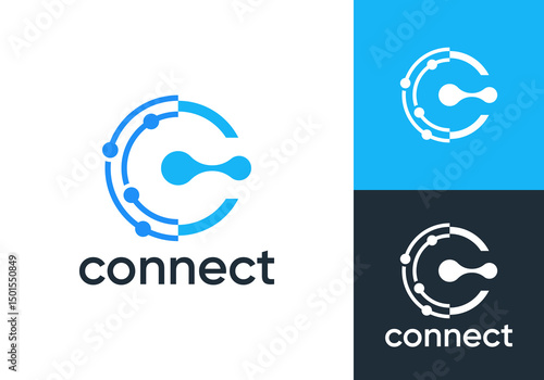 circle letter C global connect logo. network signal technology connectivity symbol icon vector design	
