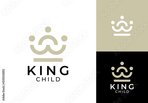 crown children logo. simple creative king people happy family vector design concept
