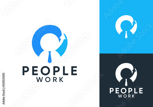 people with arrow logo design. grow elevate job work symbol vector concept	
