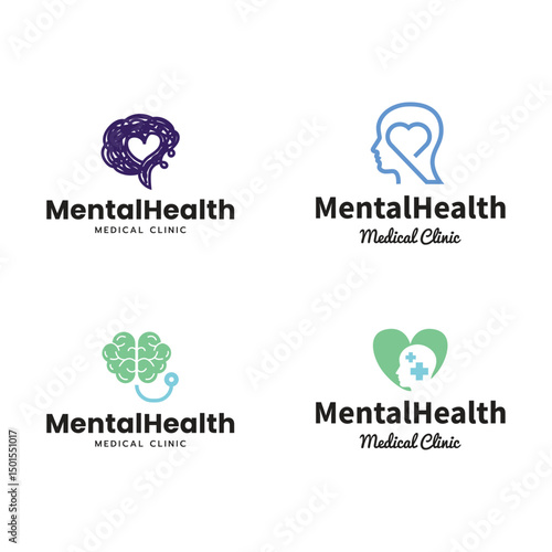 Set of Mental health logo vector illustration design
