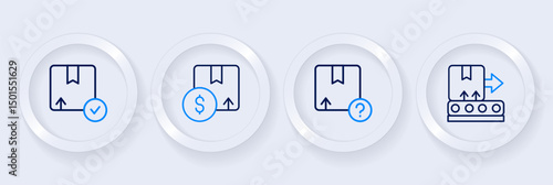 Set line Conveyor belt with box, Carton cardboard, and icon. Vector