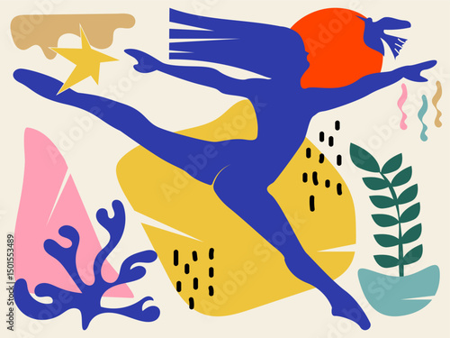 Abstract illustration of a woman dancing ballet in the style of Matisse