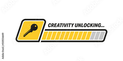 Progress bar with key icon and "Creativity Unlocking..." text, symbolizing the process of unleashing creative potential.