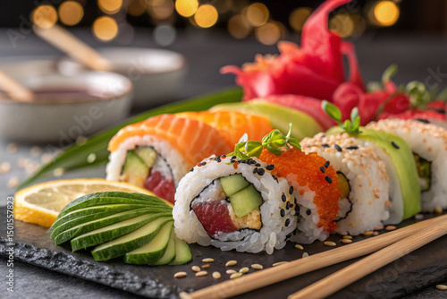 International Sushi Day Celebration – Japanese Cuisine with Fresh Rolls, Nigiri, and Chopsticks

