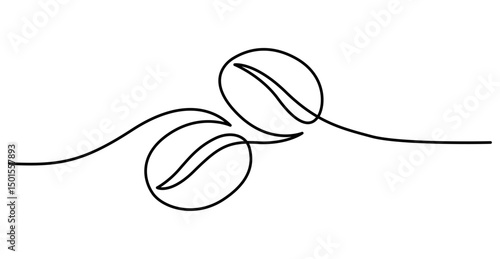 Two coffee beans line drawing. Hand-drawn cafe menu line art. Hand drawn vector illustration with editable stroke. Isolated on transparent background.