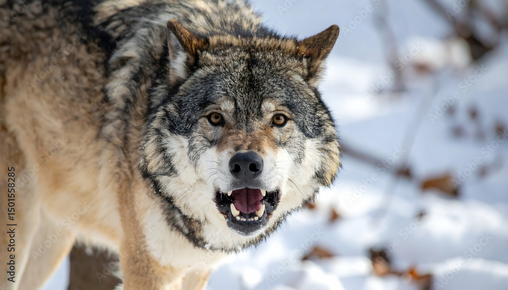 Grey Wolf in Snowy Forest Closeup Grey Wolf in Snowy Forest Closeup
