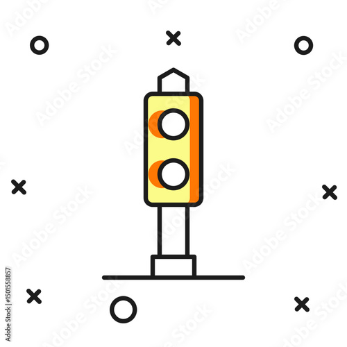 Filled outline Train traffic light icon isolated on white background. Traffic lights for the railway to regulate the movement of trains. Flat filled outline style with shadow. Vector