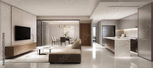 Modern Open-Plan Living and Kitchen Area with Minimalist Design